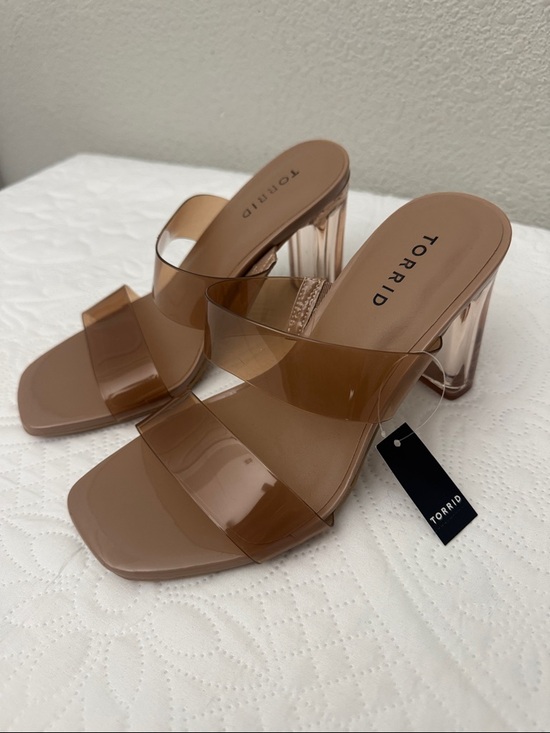 torrid Shoes - Torrid Double Strap Lucite Heel Sandal Almond Size 8WW NEW